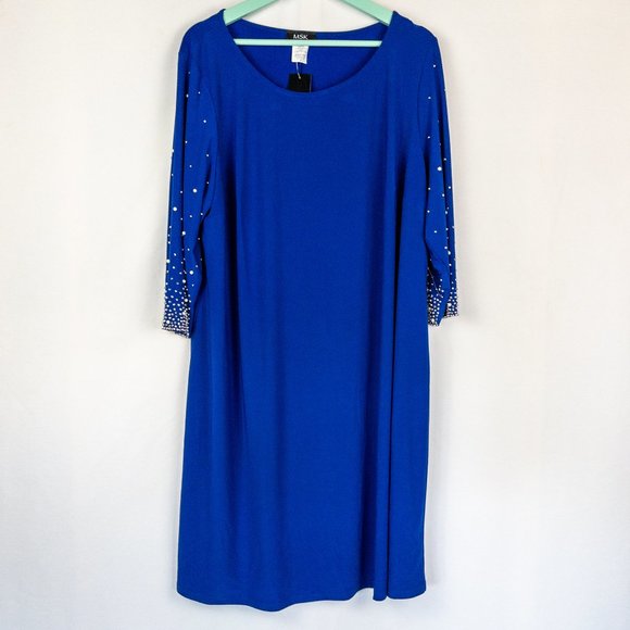 MSK Plus Size Faraj Embellished-Sleeve Crystal V Neck Formal Midi Dress Blue - Picture 2 of 6